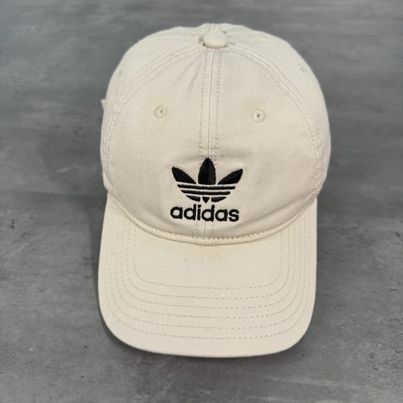 Vintage Adidas Originals Hat Tan Khaki Trucker Dad Cap 100% Cotton Adj Strap - Picture 1 of 7